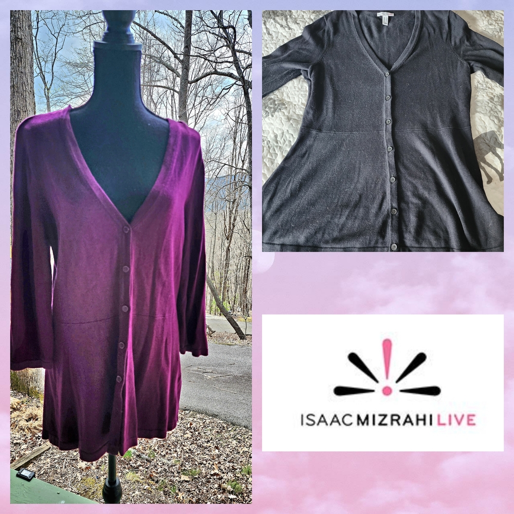 TWO Isaac Mizrahi Live Cardigan Set - Purple and BLACK